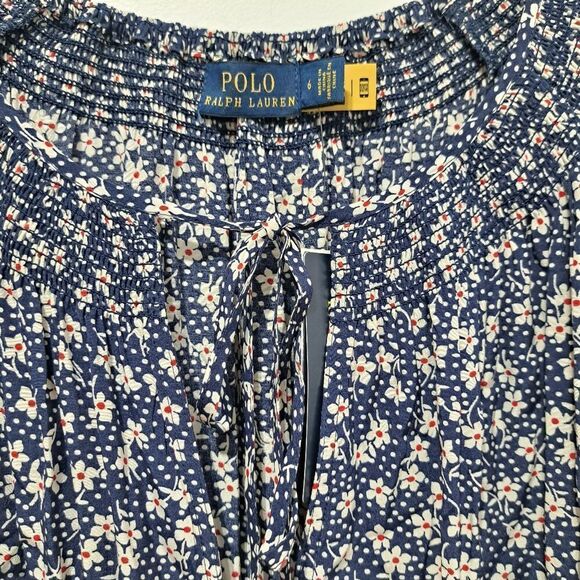 Polo Ralph Lauren Daisies Floral Print Romper Puffed Sleeve Siz 6 Blue Multi NWT - Picture 7 of 16
